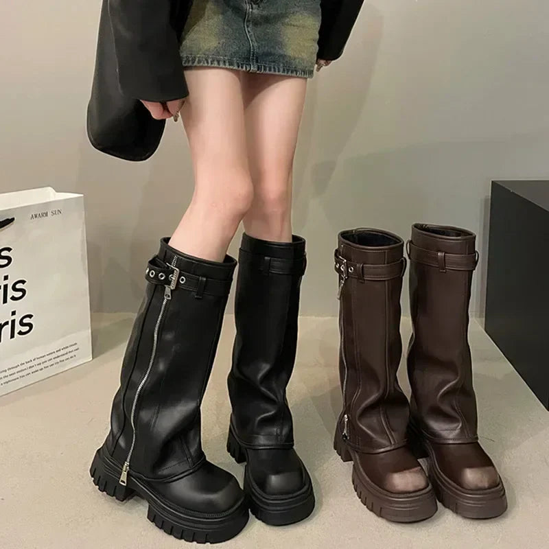 Plateau Stiefel Kniehoch Damen Schuhe