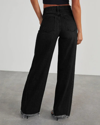 Damen Jeans Weitbein Grau Raw Hem Damenschuhe