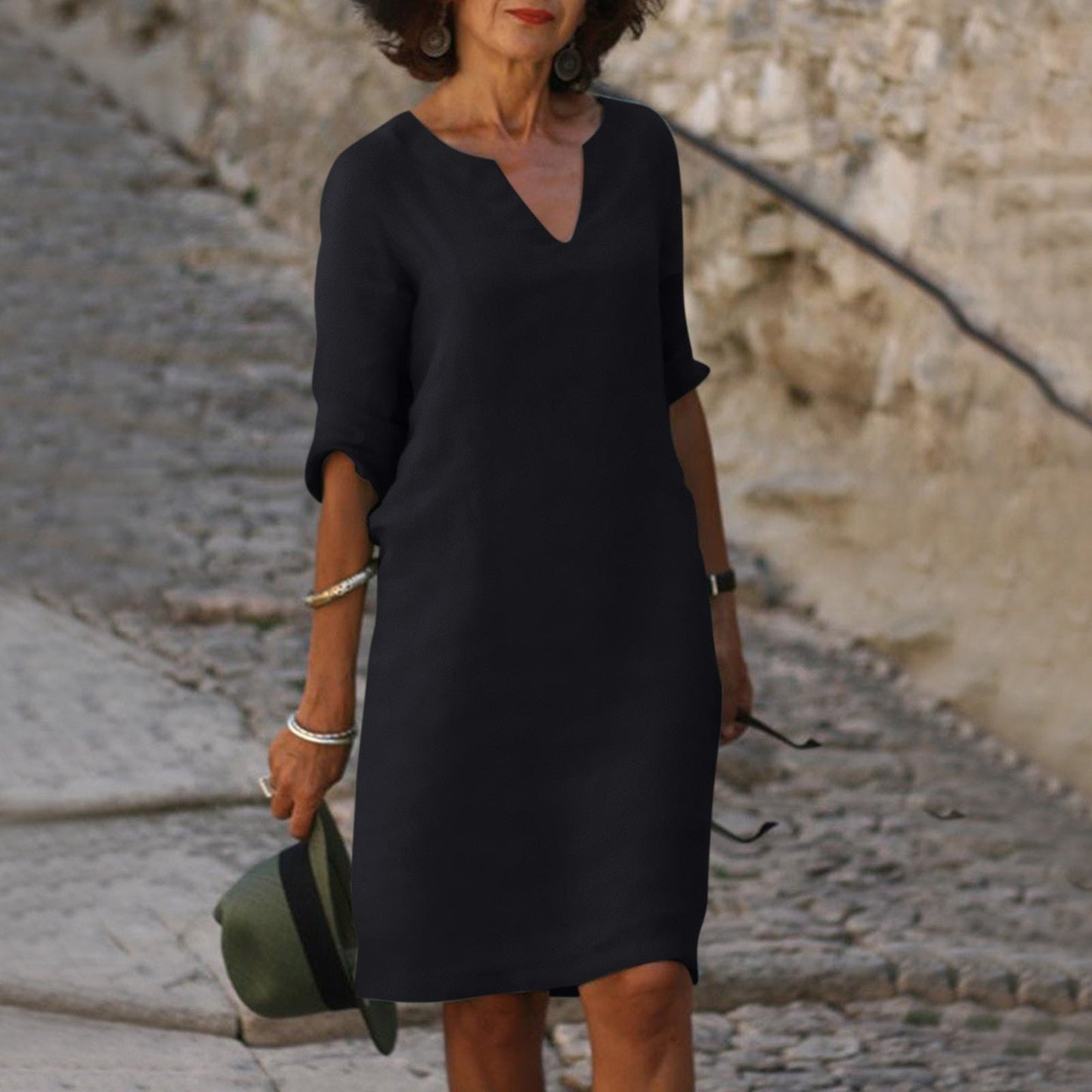 Sommerkleid Elegantes V-Ausschnitt Kleid Damen