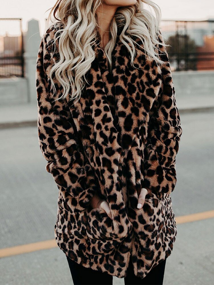 Leopardenjacke Faux Fell Beige Winterjacke Damen - BerlinGlamour