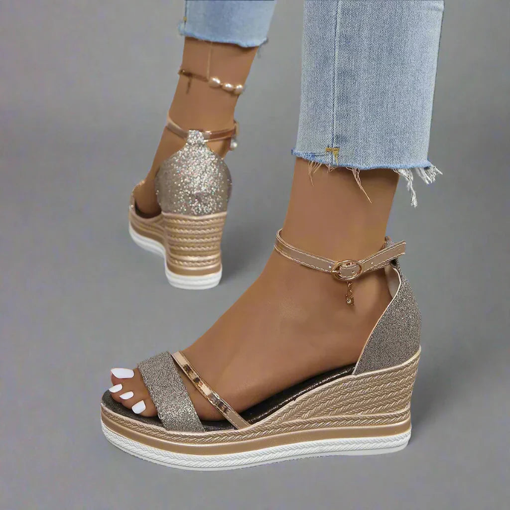Damen Plateau Sandaletten Offene Zehen Keilabsatz Schuhe - BerlinGlamour