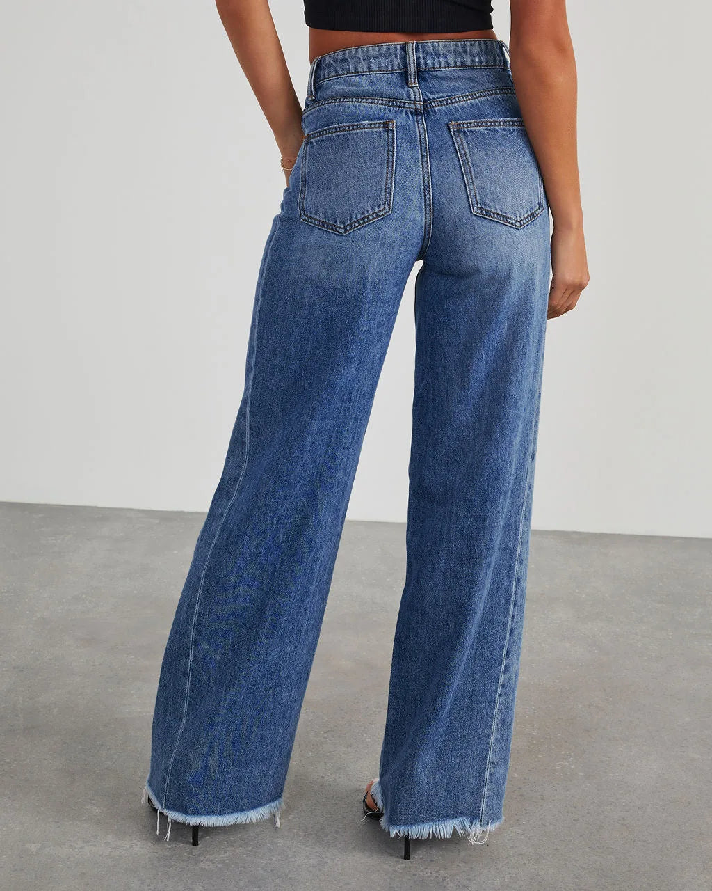 Damen Jeans Weitbein Grau Raw Hem Damenschuhe
