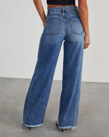 Damen Jeans Weitbein Grau Raw Hem Damenschuhe