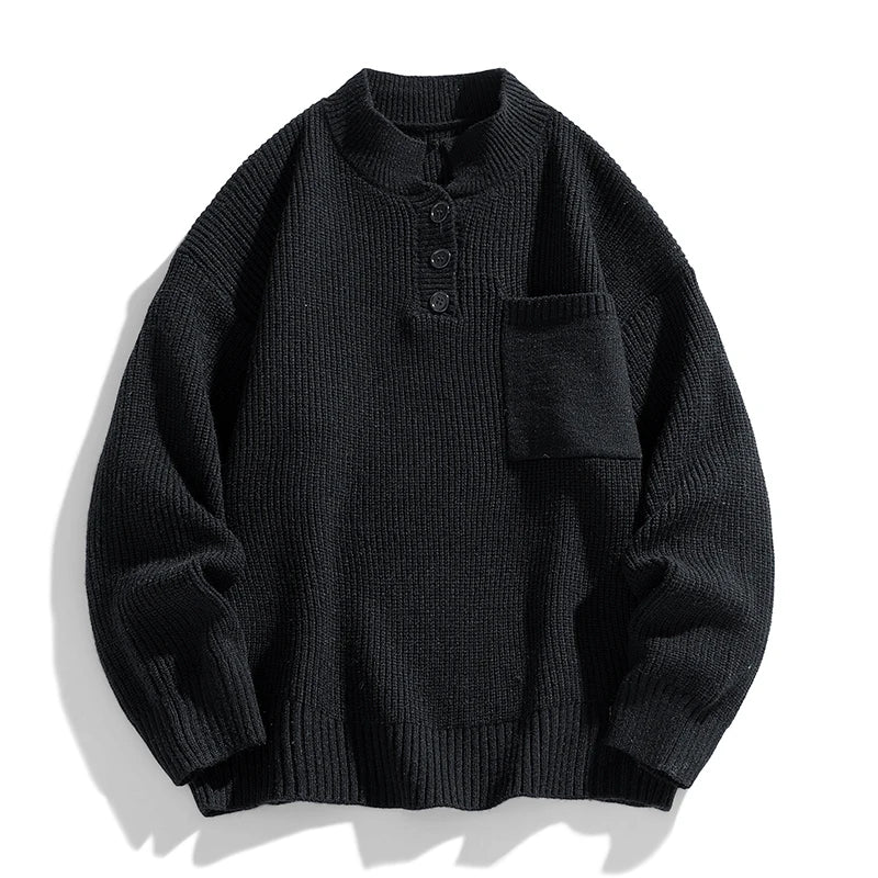 Herren Strickpullover Winter Warm Mit Knöpfen