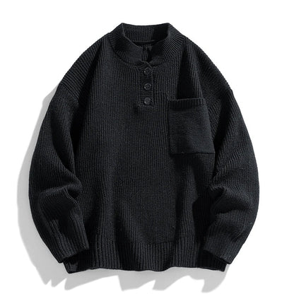 Herren Strickpullover Winter Warm Mit Knöpfen
