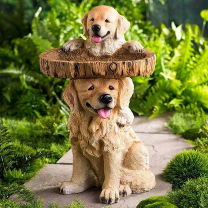 Gartenstatue Welpen Golden Retriever Dekor Vogelbad