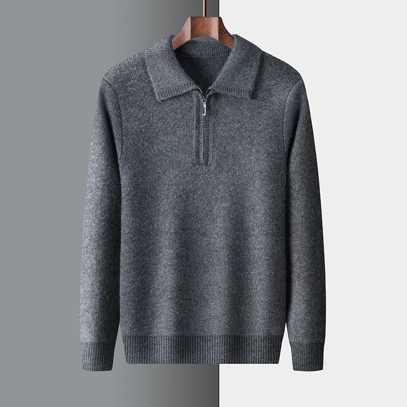 Herren Strickpullover Winterwarm mit Halbzippverschluss