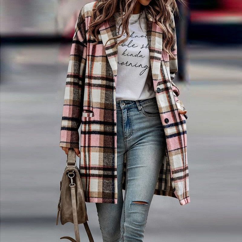BethanysJacket karierte Übergangsjacke Damen rosa modern