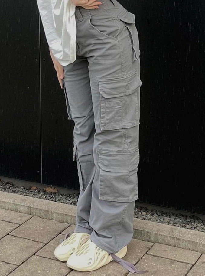 Damen Cargo Hose Weite Beinlocke Mit Taschen