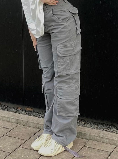 Damen Cargo Hose Weite Beinlocke Mit Taschen
