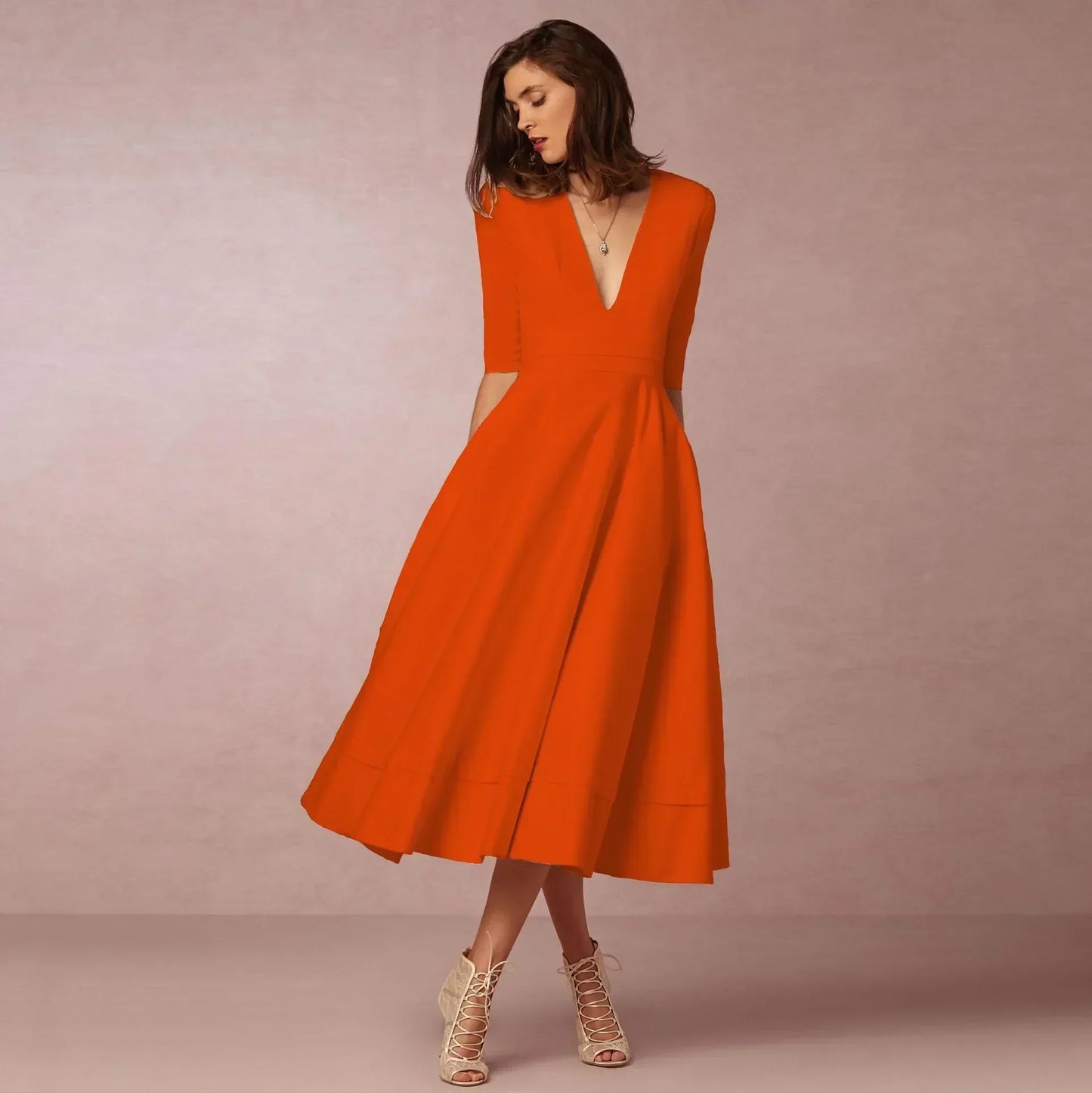 Elegantes Damen Midi Kleid Fließend Lang