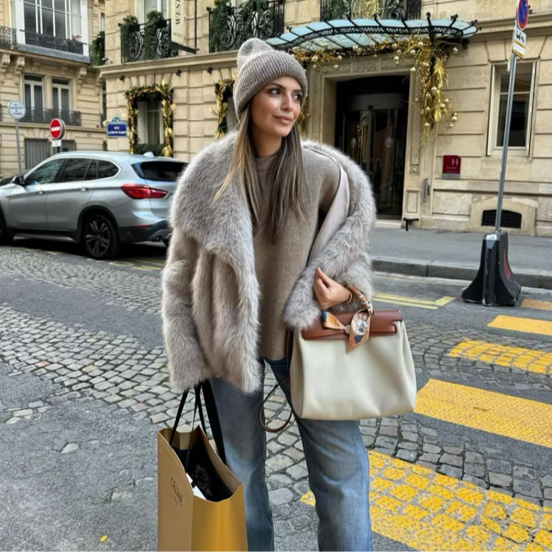 VelvetFur Damen Wintermantel Faux Fur Luxus