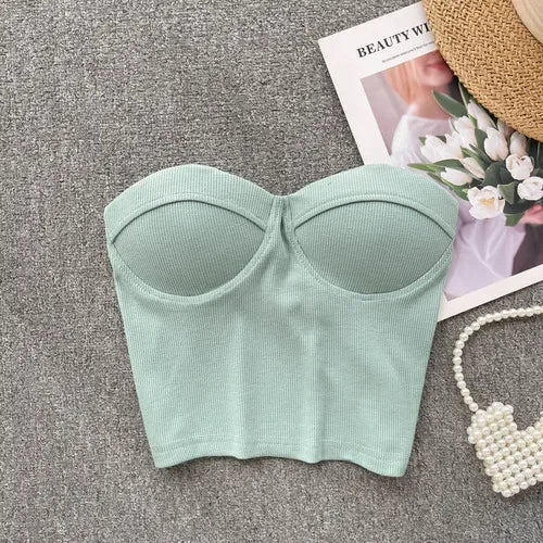 Damen Bustier-Top mit Rippenstruktur und Push-Up-Effekt