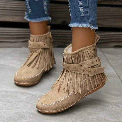 Stiefel Ankle Boots Nieten Fransen Schuhe Damen