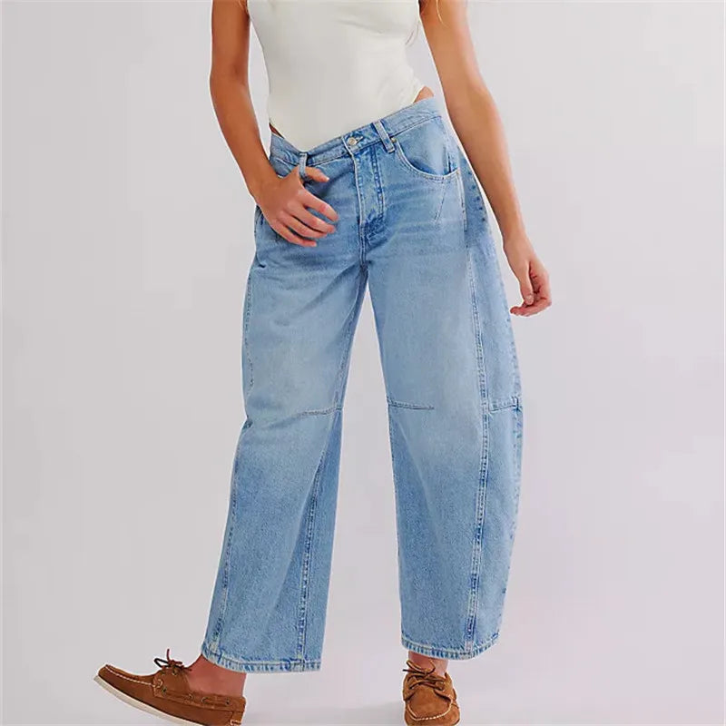 Damen Jeans Bequem Elastisch Baggy Stil