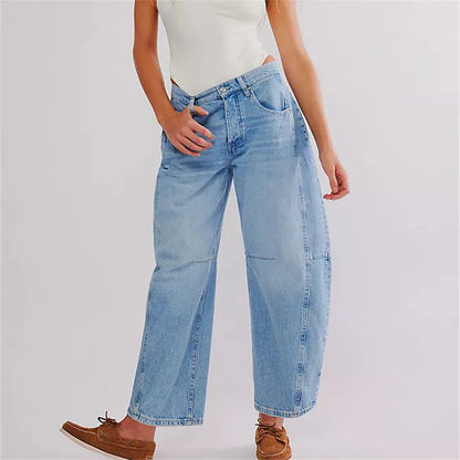 Damen Jeans Bequem Elastisch Baggy Stil