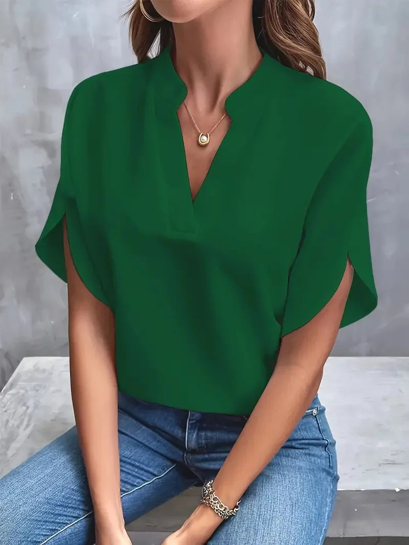 Elegante Bluse V-Ausschnitt Fließend Frauenbluse