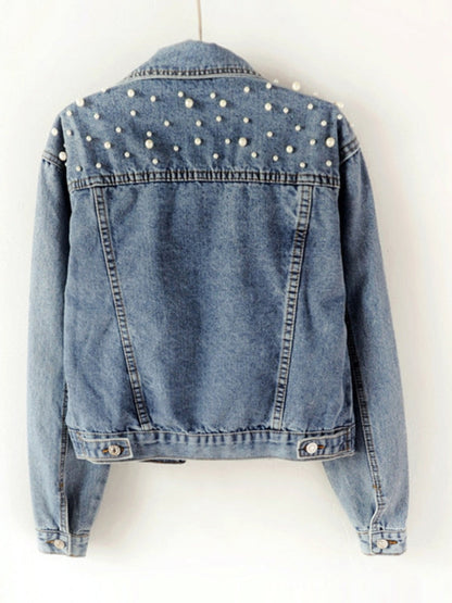 Jeansjacke Damen Exklusiv mit Perlen Verzierung