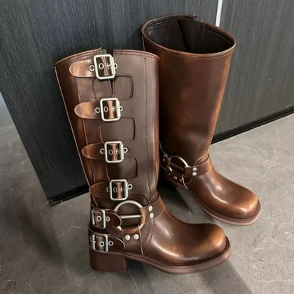 Retro Westernstiefel Hohe Rohrstiefel Freizeitstiefel Damenschuhe