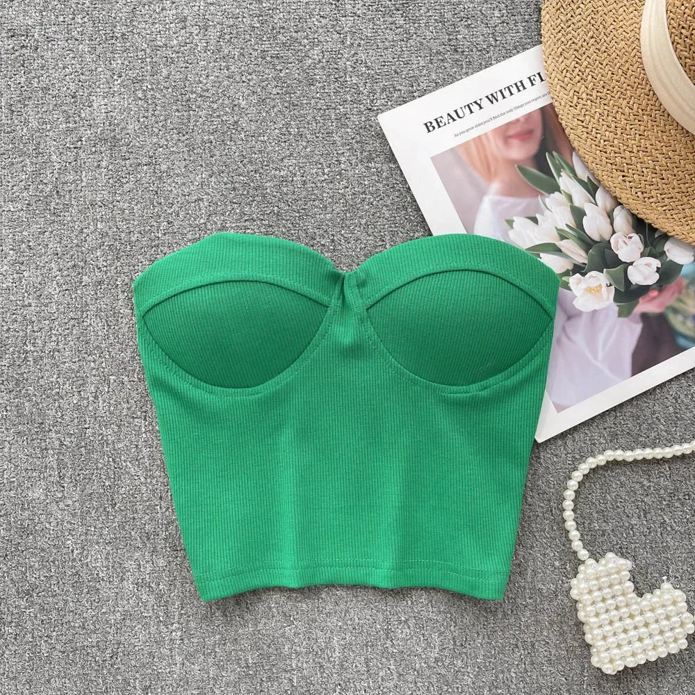 Damen Bustier-Top mit Rippenstruktur und Push-Up-Effekt