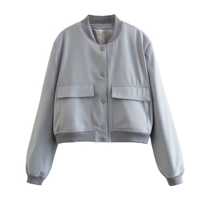 Damen Kurzjacke Modern mit Taschen und Cropped Schnitt