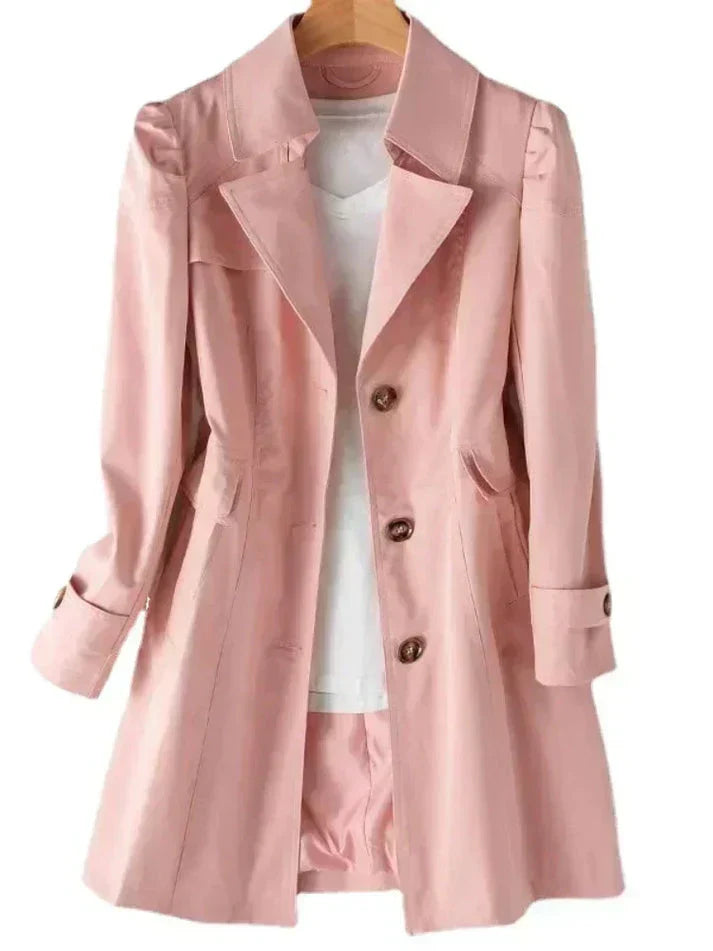 Stylischer Damen Trenchcoat Lang Schwarz