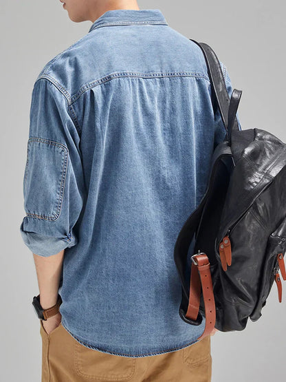 Herren Jeanshemd Langarm Robust Dunkelblau