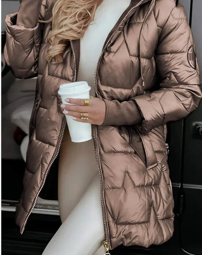 Velmora Steppjacke Damen Kapuze Elegant Schwarz
