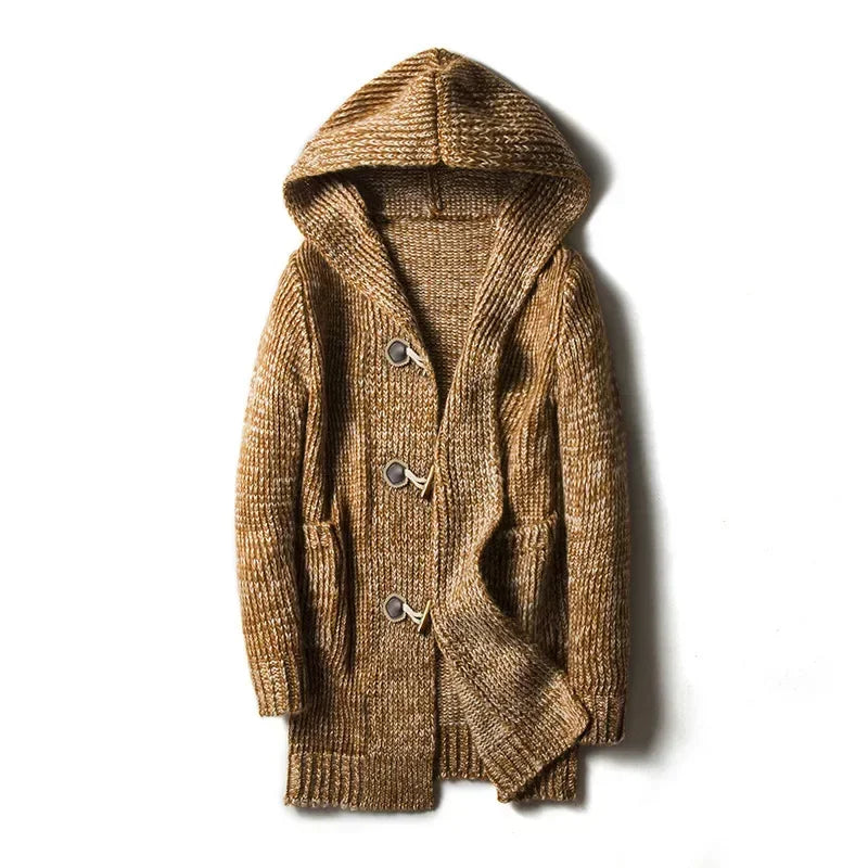 Herren Jacke Grob Gestrickt mit Kapuze Winter
