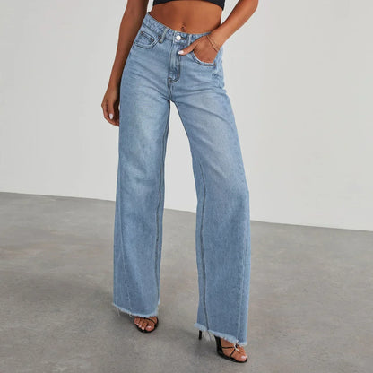 Damen Jeans Weitbein Grau Raw Hem Damenschuhe
