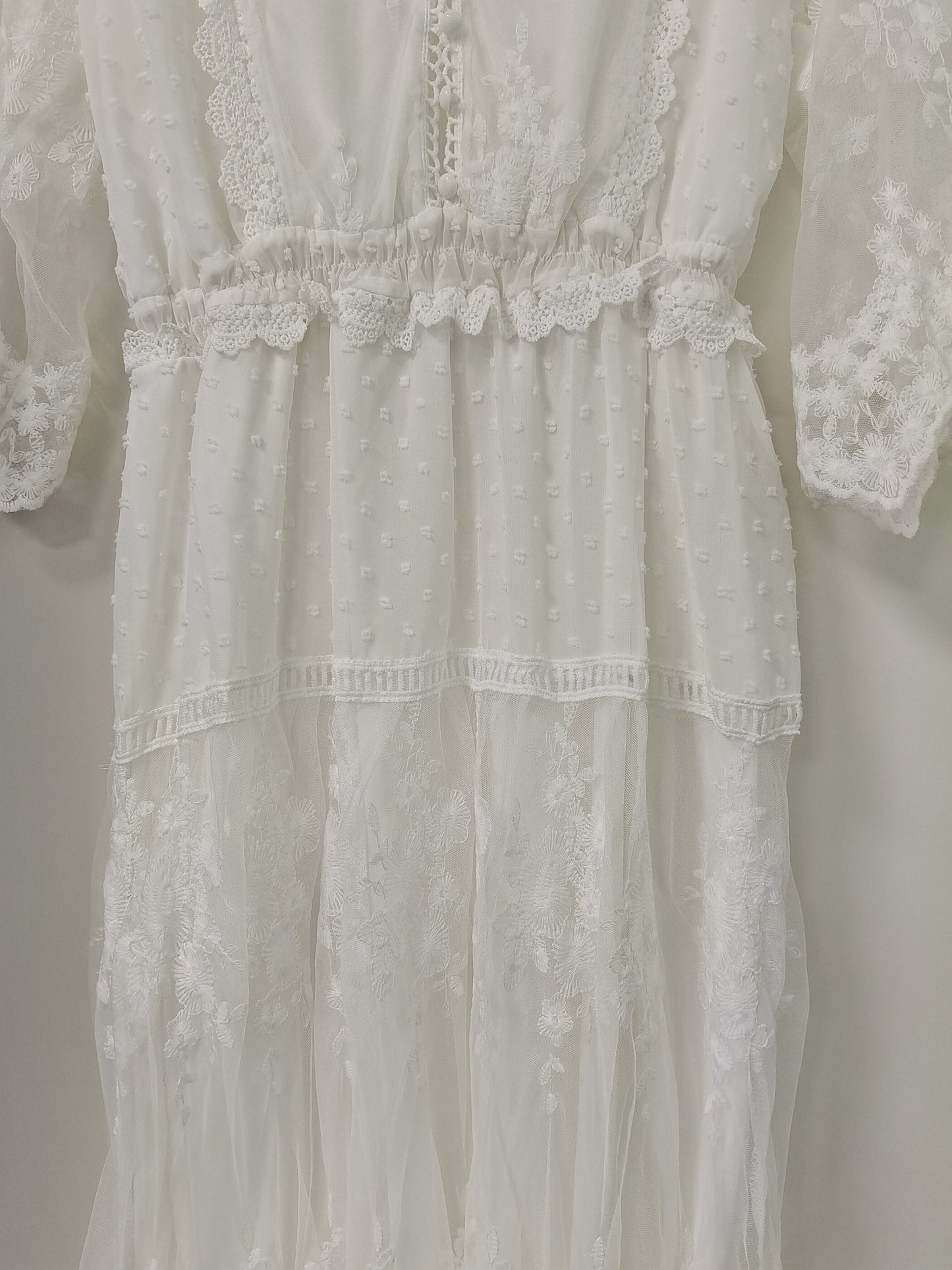 Spitzen Maxikleid Halbtransparent Cross Durchsichtig