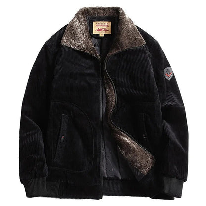 Herren Winterjacke Cord Stilvoll Schwarz