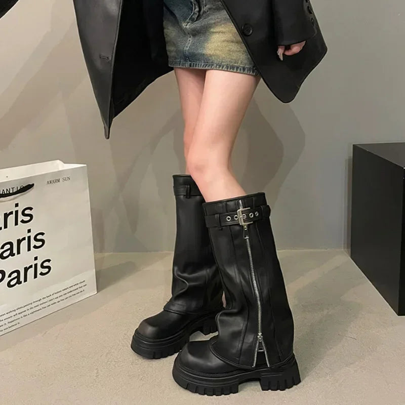 Plateau Stiefel Kniehoch Damen Schuhe