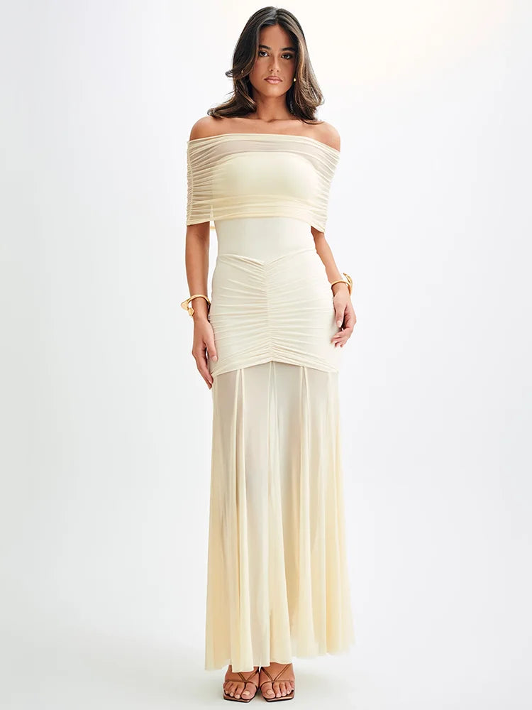 Mystique Maxi Kleid Elfenbein – Elegantes Abendkleid