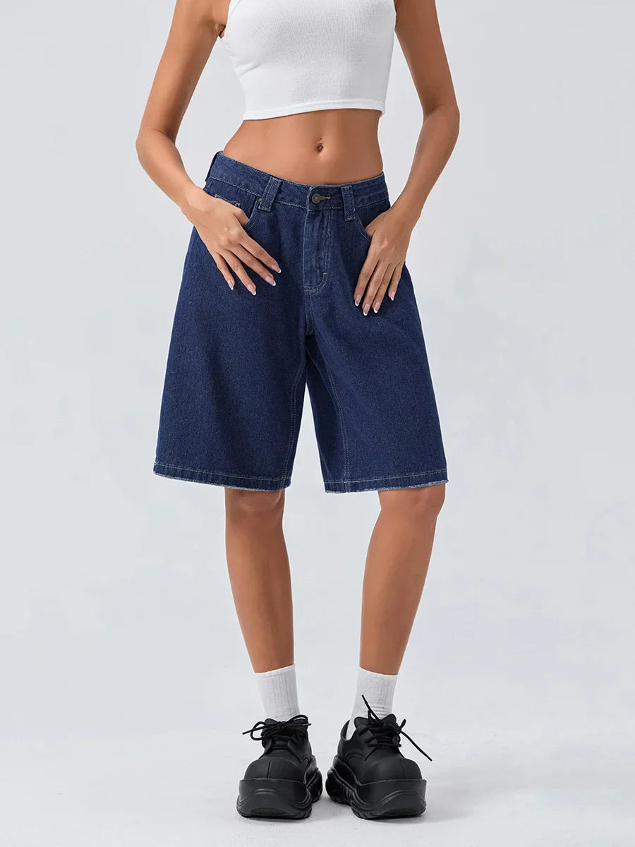 Damen Bermuda Shorts Loose Fit Jeans Bequem