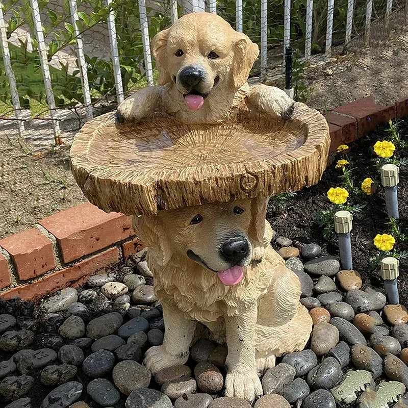 Gartenstatue Welpen Golden Retriever Dekor Vogelbad