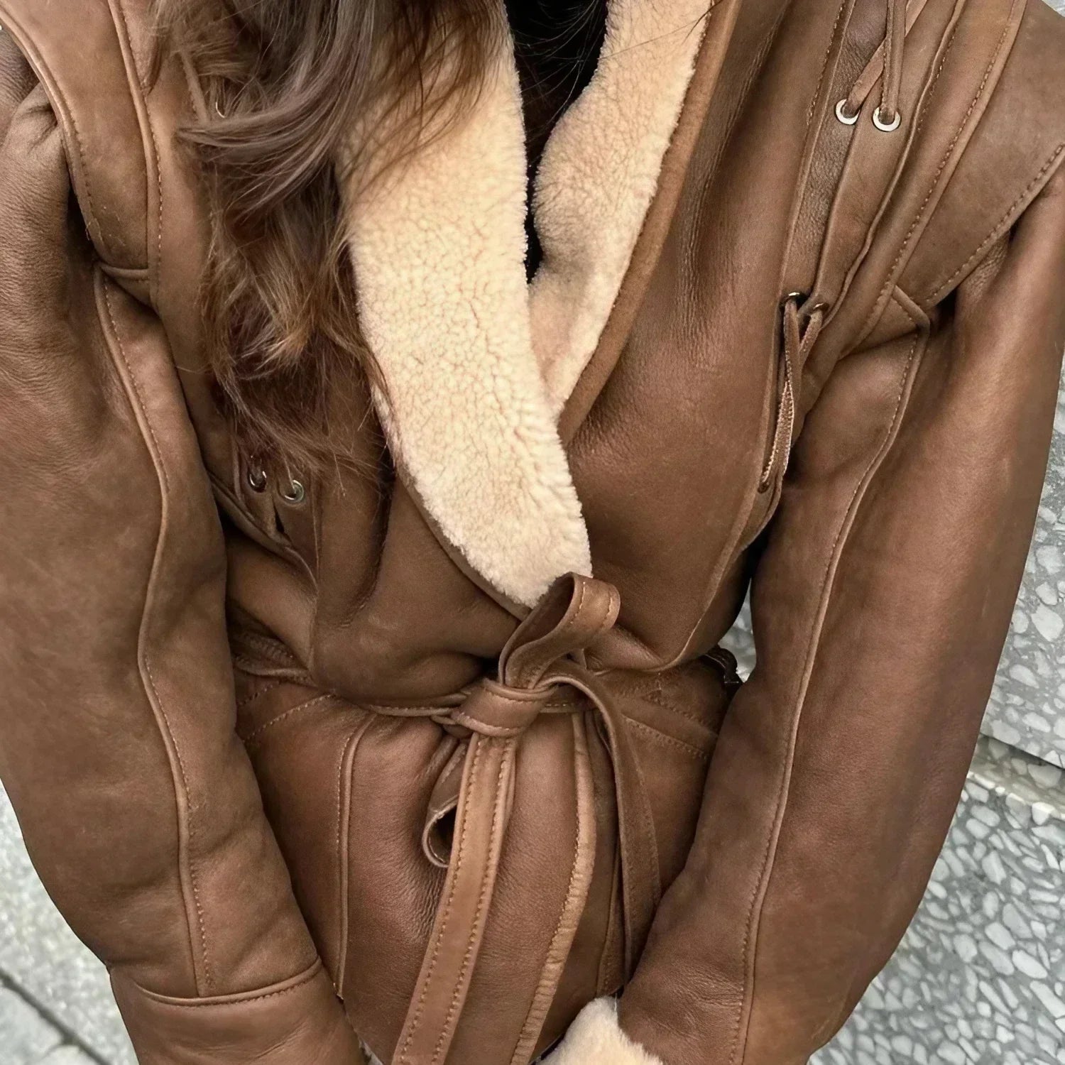 warme shearling winterjacke damen vegan mit futter