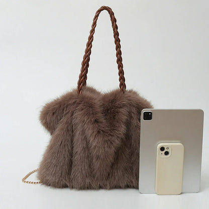 Fluff Handtasche Luxus Geflochtener Henkel Metallic Kette