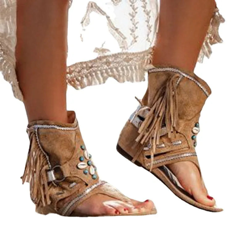 Boho Sandalen Damen Fransen Sommer - BerlinGlamour