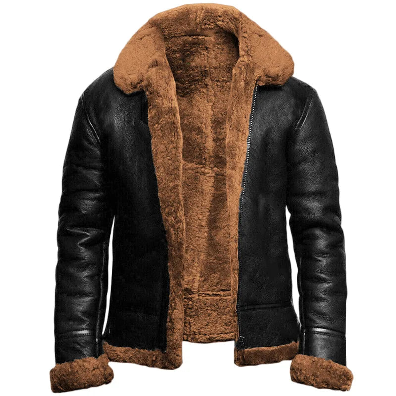 Lederjacke Shearling Luxusleder Schwarz