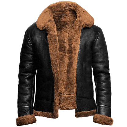 Lederjacke Shearling Luxusleder Schwarz