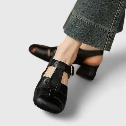 Damen Sandalen Peeptoe Blockabsatz Vintage Stil