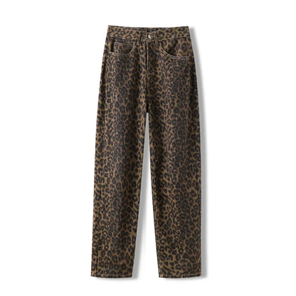 Hohe Leondra Leopardjeans Relaxed Fit Damen