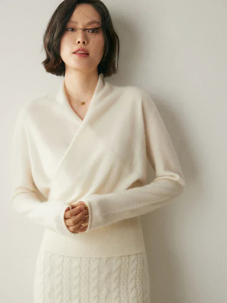 Damen Wickelpullover Elegantes Überkreuzdesign Modern