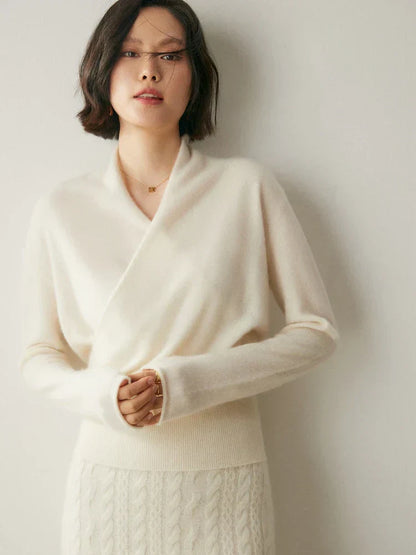 Damen Wickelpullover Elegantes Überkreuzdesign Modern
