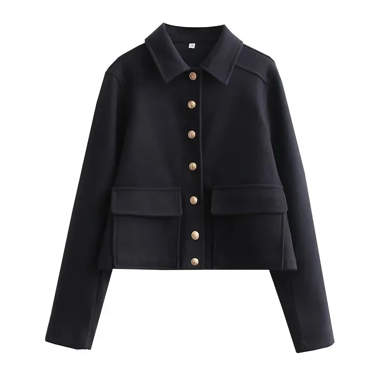 Damen Jacke Kurz Modern Knopfleiste Casual