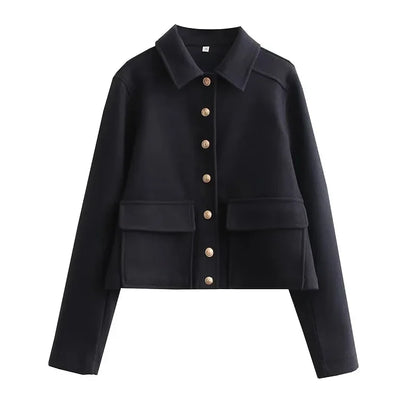 Damen Jacke Kurz Modern Knopfleiste Casual