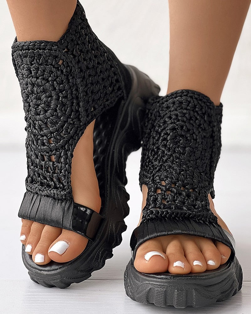 Damen Sandalen Geflochtene Keilsandalen Sommer Schuhe