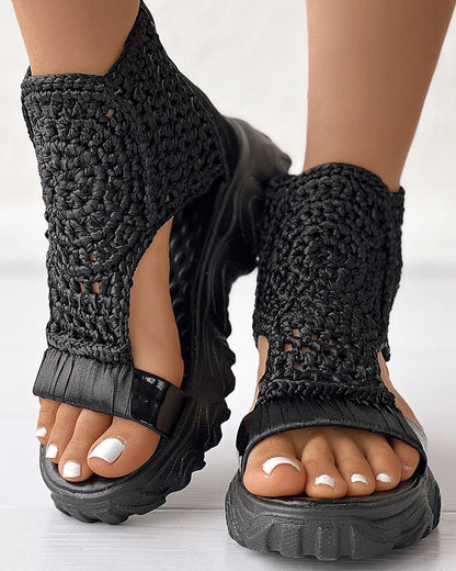Damen Sandalen Geflochtene Keilsandalen Sommer Schuhe