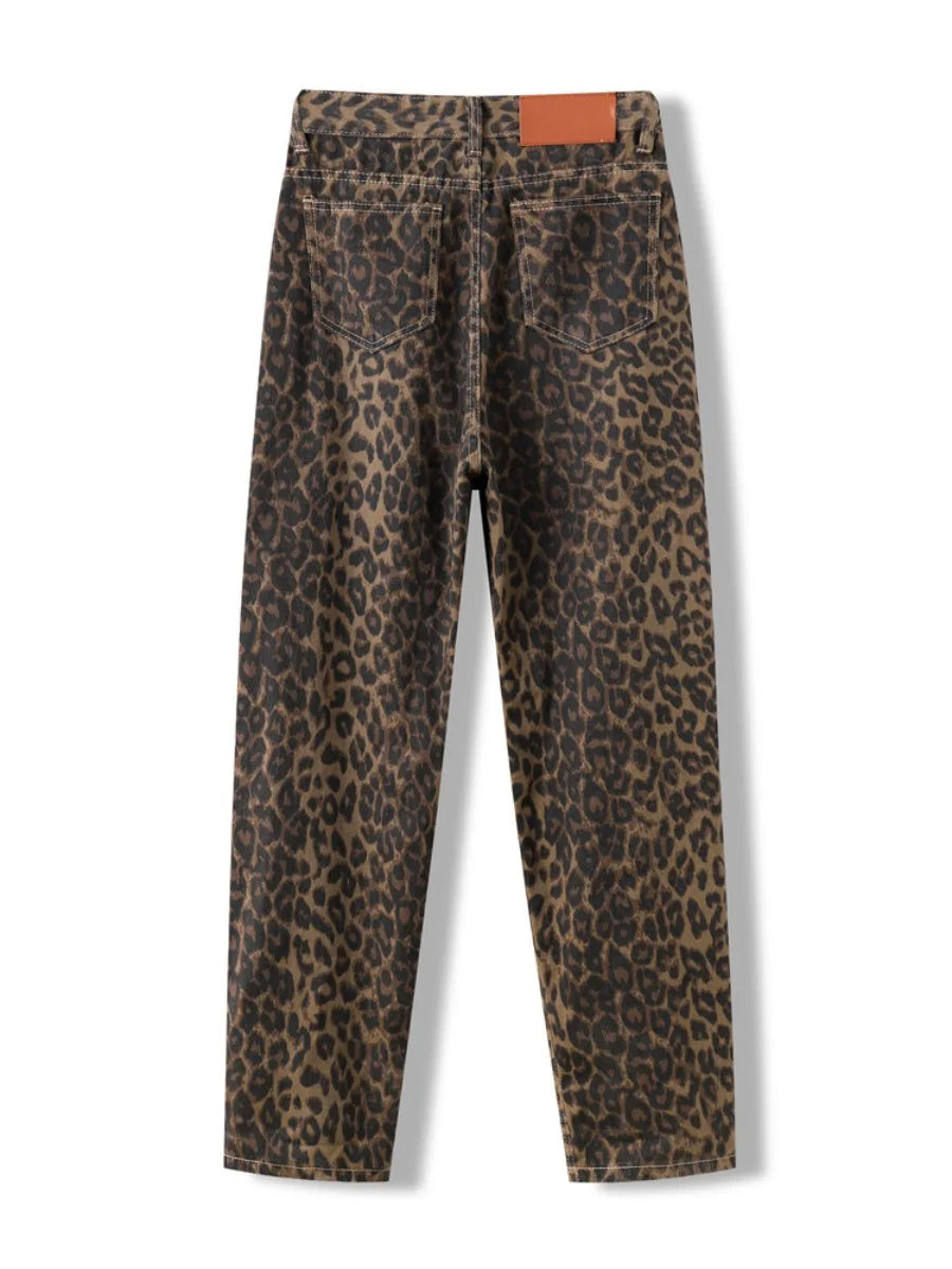 Hohe Leondra Leopardjeans Relaxed Fit Damen